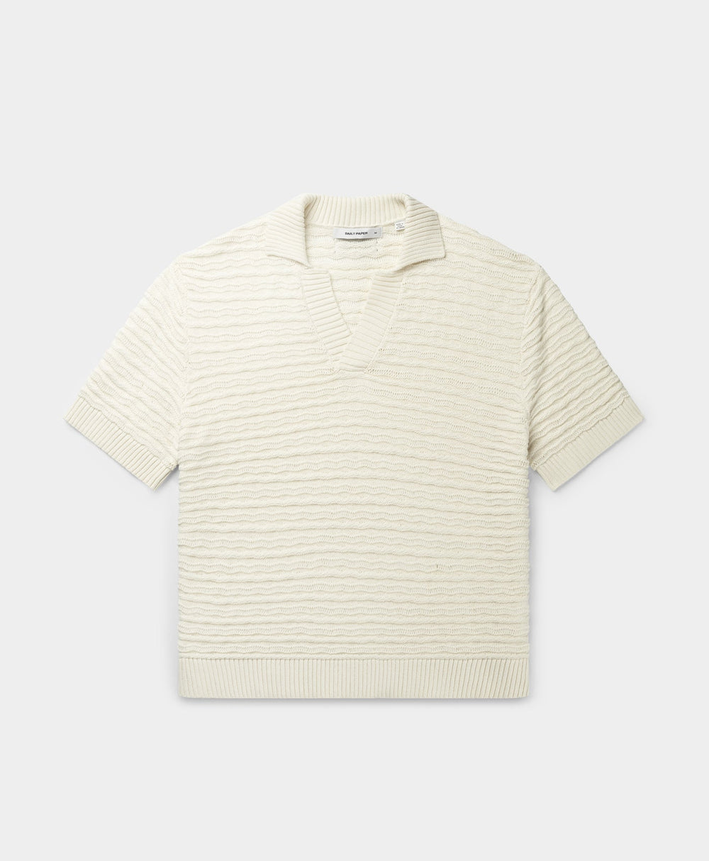 DP - Frost White Jabir Knit Sweater Polo - Packshot - Front
