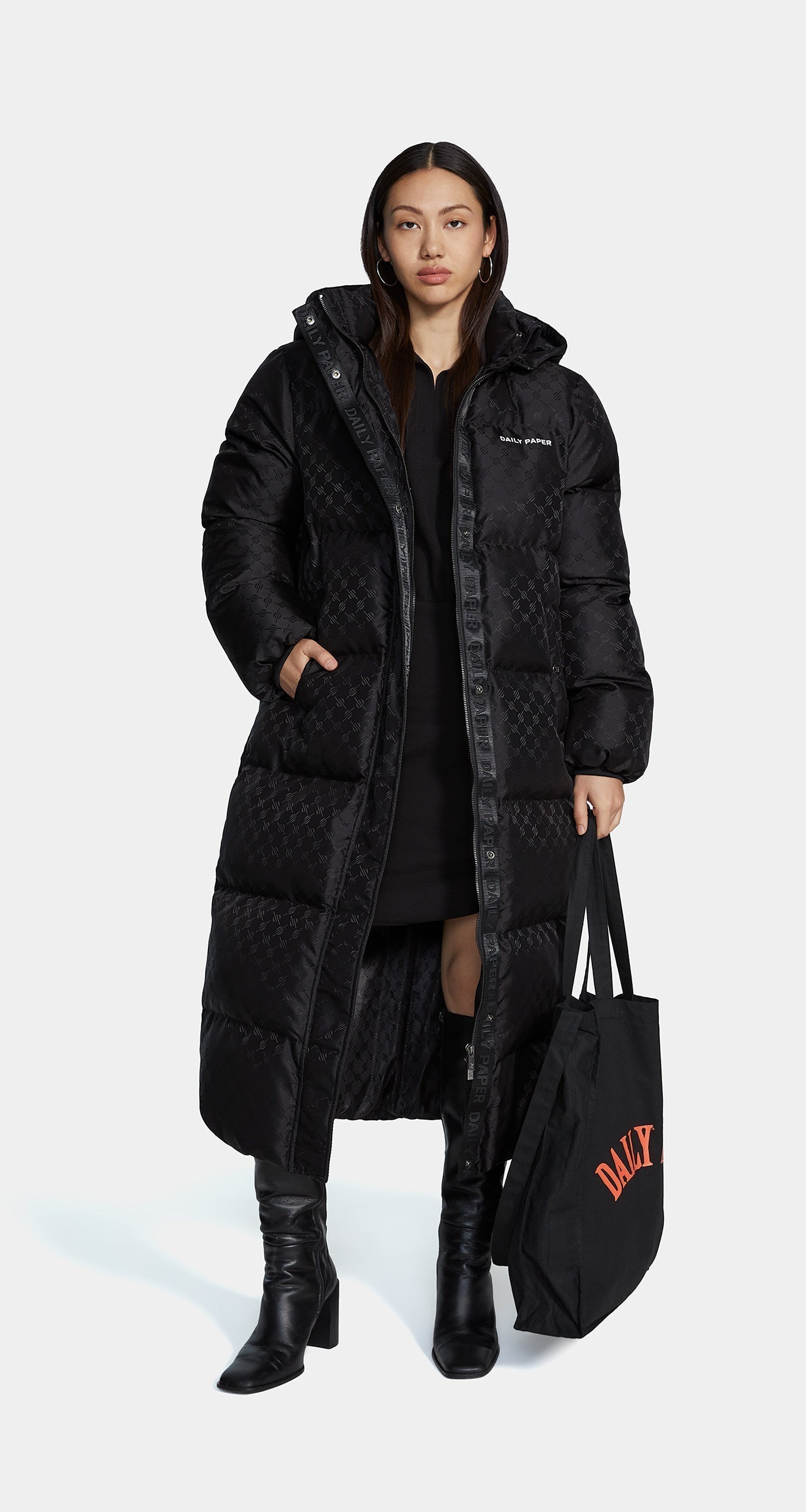 DP - Black Long Hopuff Monogram Jacket - Wmn - Front